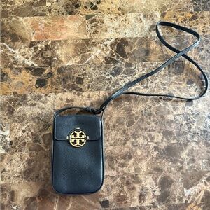 Tory Burch Black Leather Phone/Crossbody Bag